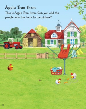 usborne animals sticker book - apple tree farm page